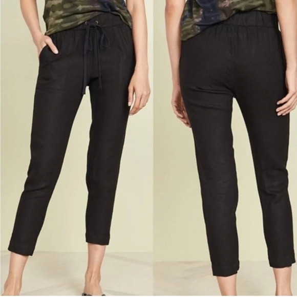 Enza Costa 100% French Linen Lightweight Drawstring Pants Black XL/4 - Picture 2 of 11